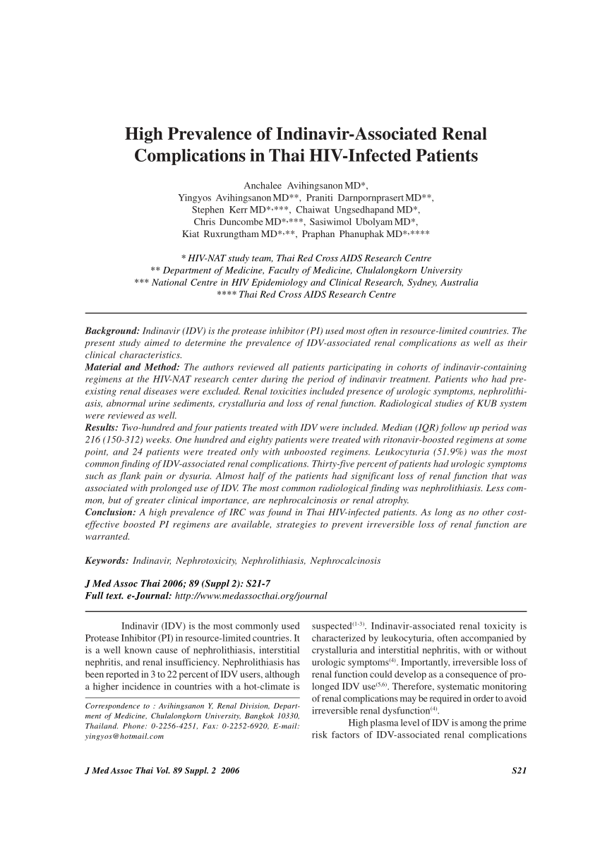 Pdf High Prevalence Of Indinavir Associated Renal - 