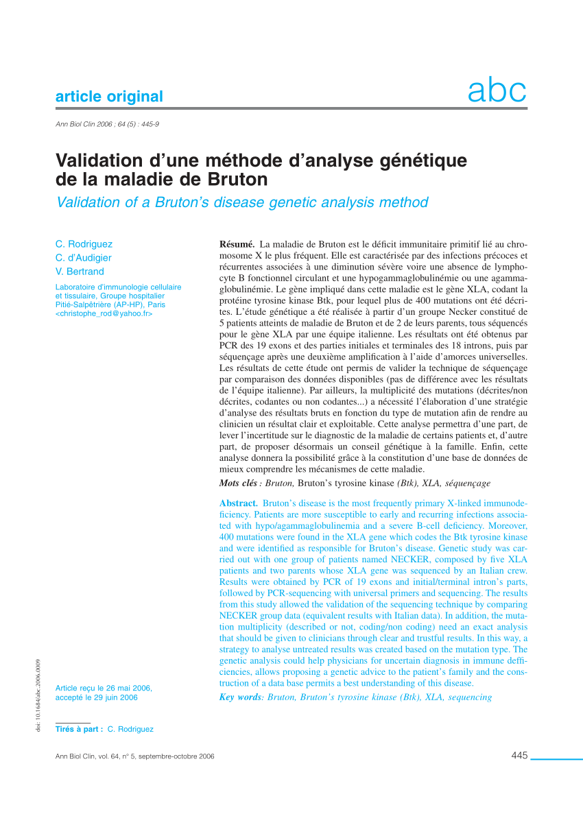 (PDF) Validation of a Bruton's disease genetic analysis method