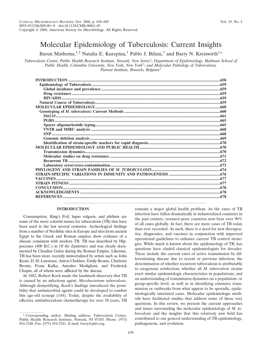 PDF) Molecular Epidemiology of Tuberculosis: Current Insights