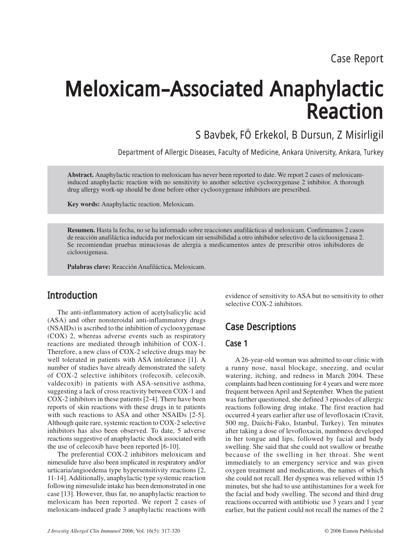 (PDF) Meloxicam-associated anaphylactic reaction