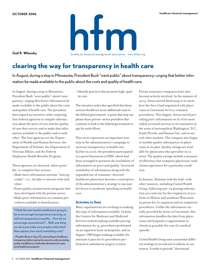 why should organizations promote transparency in health care