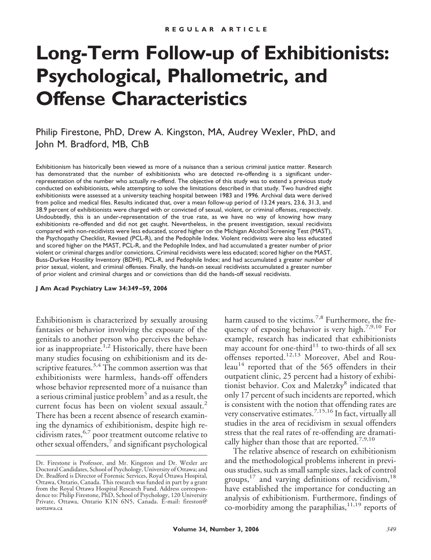 PDF) Long-Term Follow-up of Exhibitionists Psychological, Phallometric, and Offense Characteristics image