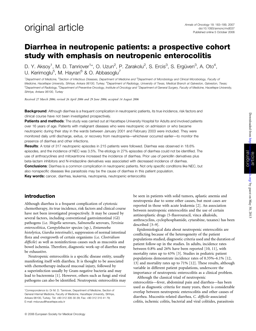 PDF) Diarrhea in neutropenic patients A prospective cohort study with emphasis on neutropenic enterocolitis