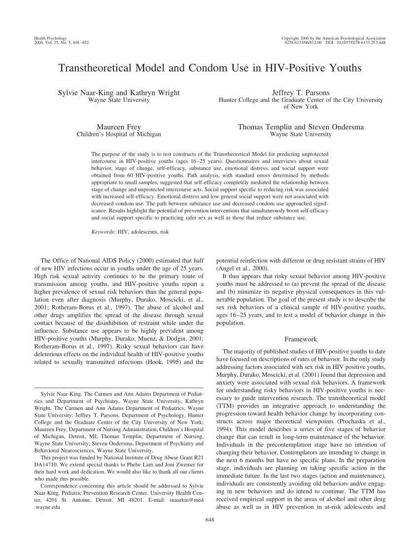 PDF Transtheoretical model and condom use in HIV youth