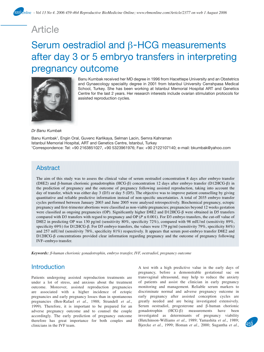 Pdf Serum Oestradiol And B Hcg Measurements After Day 3 Or 5