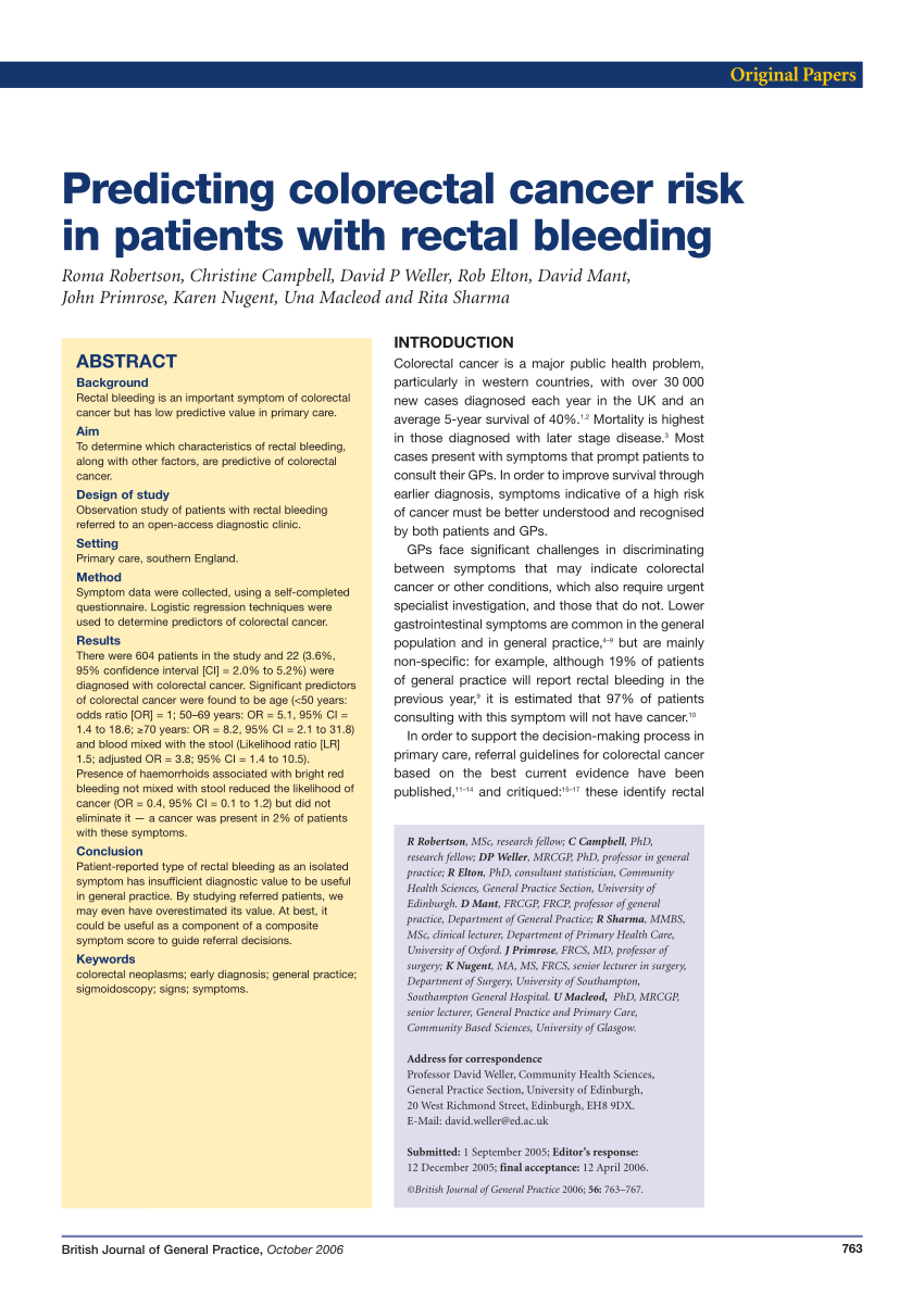 Per-rectal bleeding colour card and predicted probabilities of