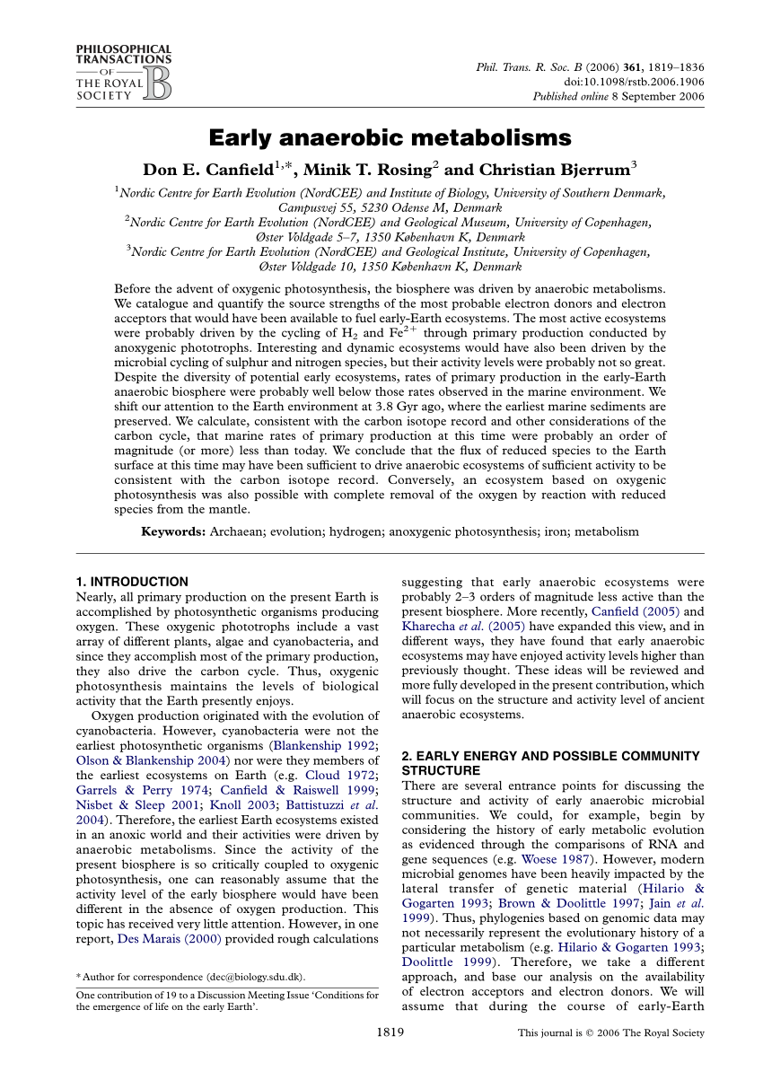 PDF) Early anaerobic metabolism