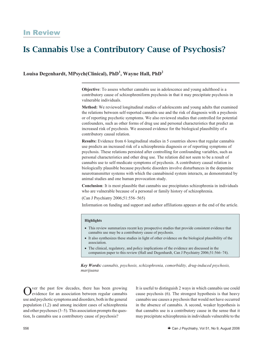 Pdf Is Cannabis A Contributory Cause Of Psychosis