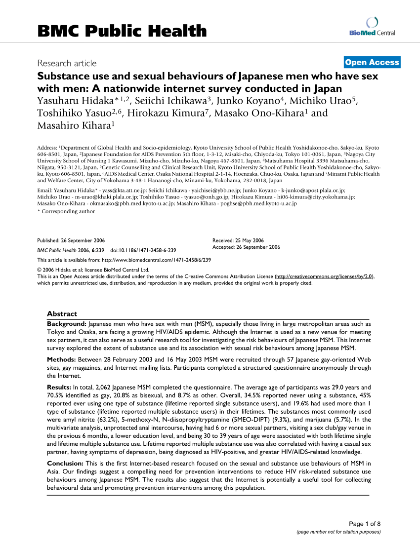 PDF) Substance use and sexual behaviours of Japanese men who have sex with  men: A nationwide internet survey conducted in Japan