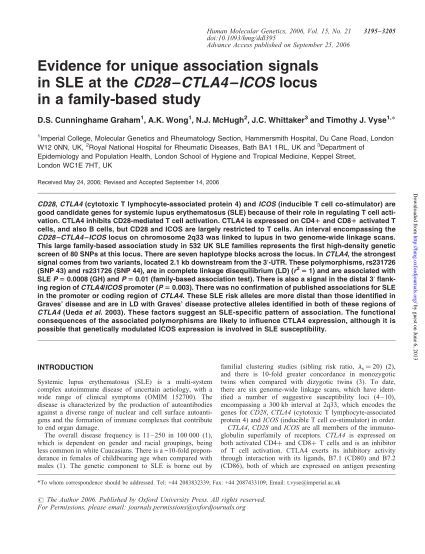 PDF) Evidence for unique association signals in SLE at the CD28 