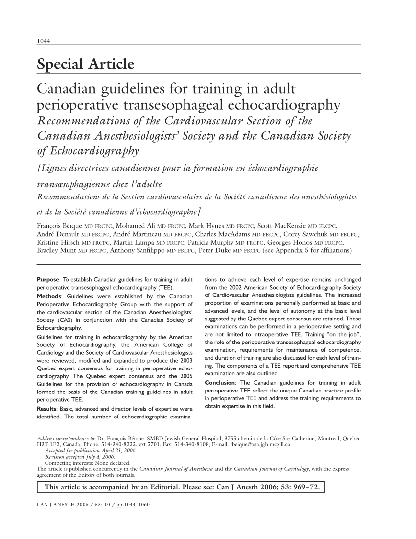 PDF) Canadian guidelines for training in adult perioperative