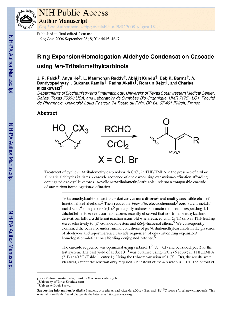 Pdf Ring Expansion Homologationaldehyde Condensation Cascade Using