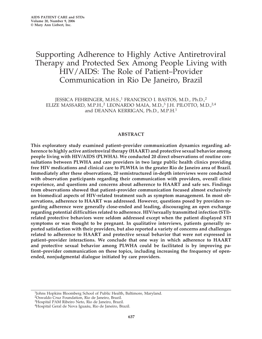 Pdf Supporting Adherence To Highly Active Antiretroviral Therapy And Protected Sex Among 