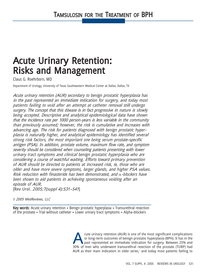 Pdf Acute Urinary Retention Risks And Management
