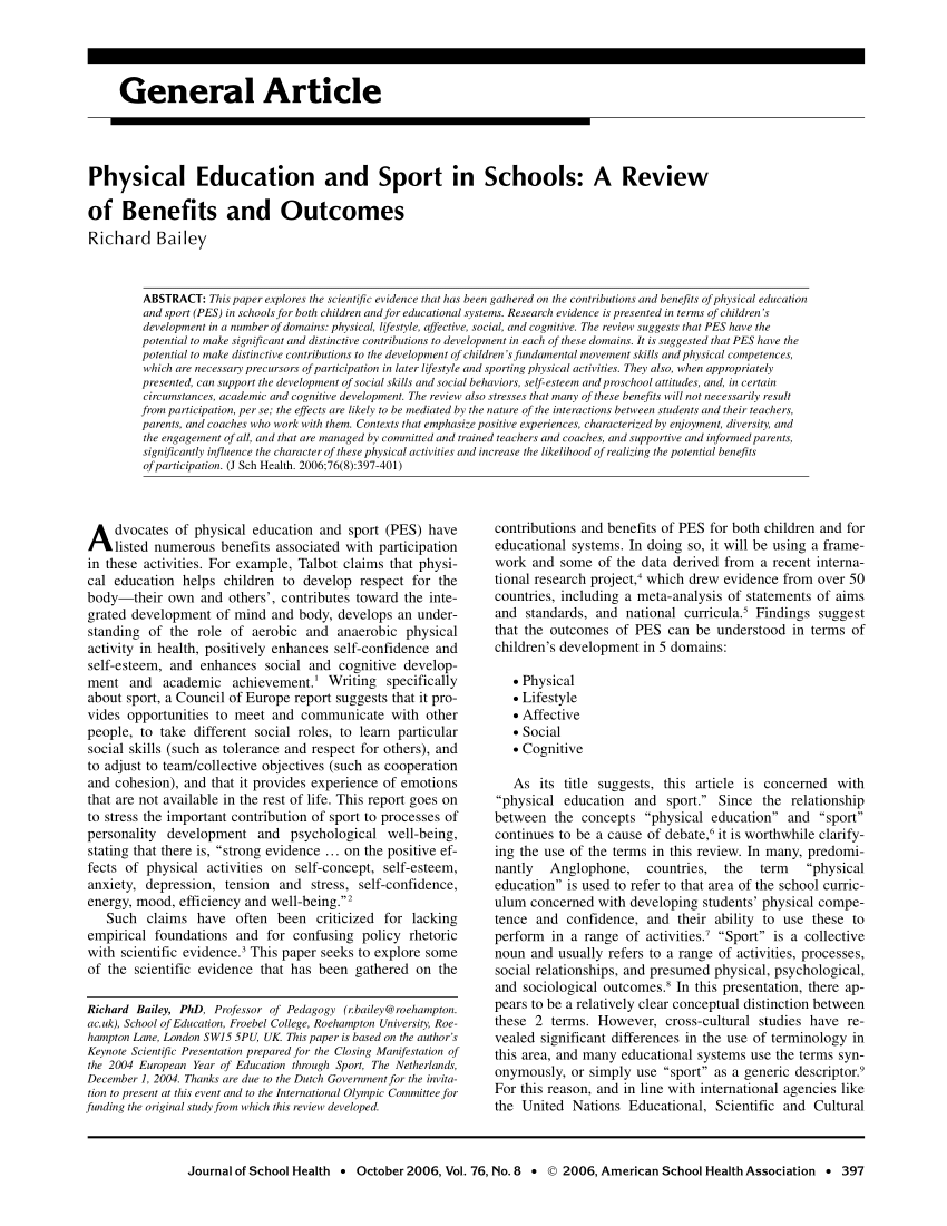 academic articles on physical education