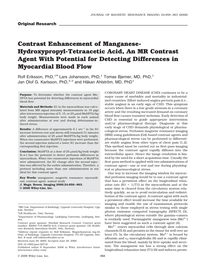 intravenous requirements for mr contrast agents