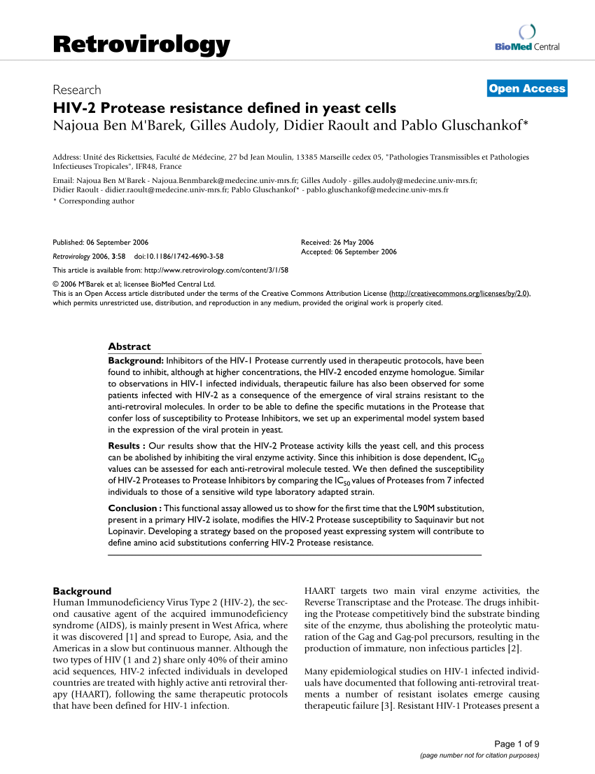 Pdf Hiv 2 Protease Resistance Defined In Yeast Cells