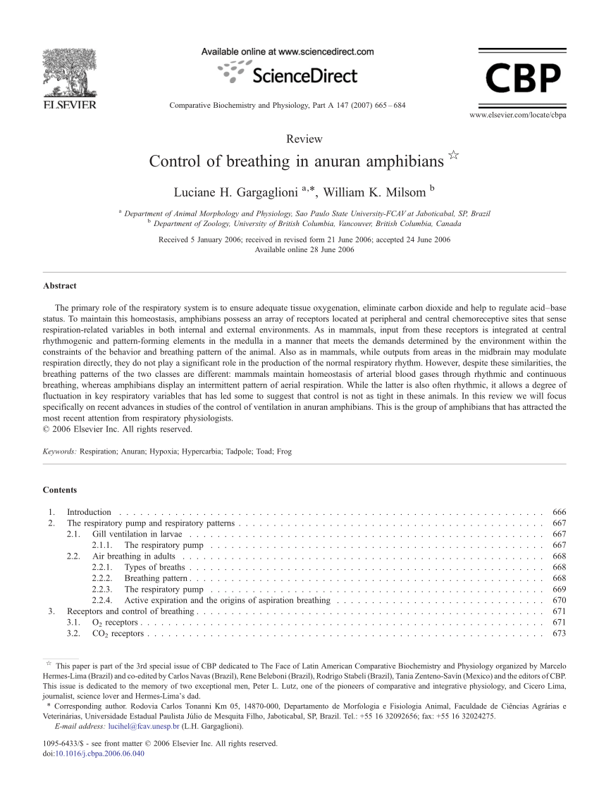 (PDF) Control of breathing in anuran amphibians