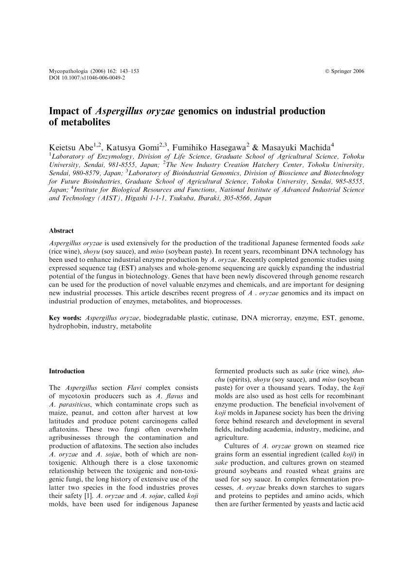 (PDF) Impact of Aspergillus oryzae genomics on industrial