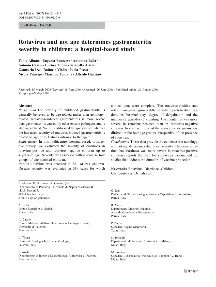 PDF Rotavirus and not age determines gastroenteritis severity in  