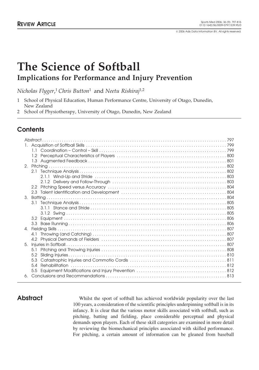 Pdf The Science Of Softball Implications For Performance And Injury Prevention