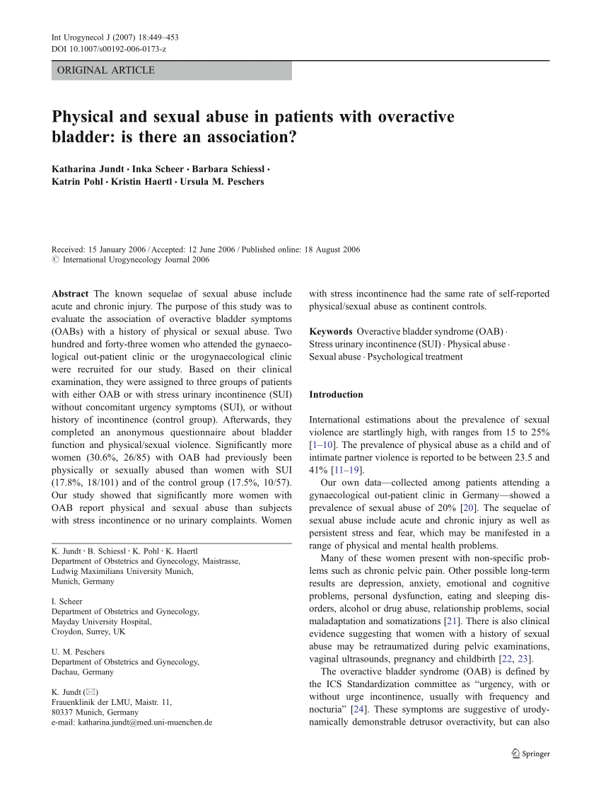 PDF Physical and sexual abuse in patients with overactive bladder