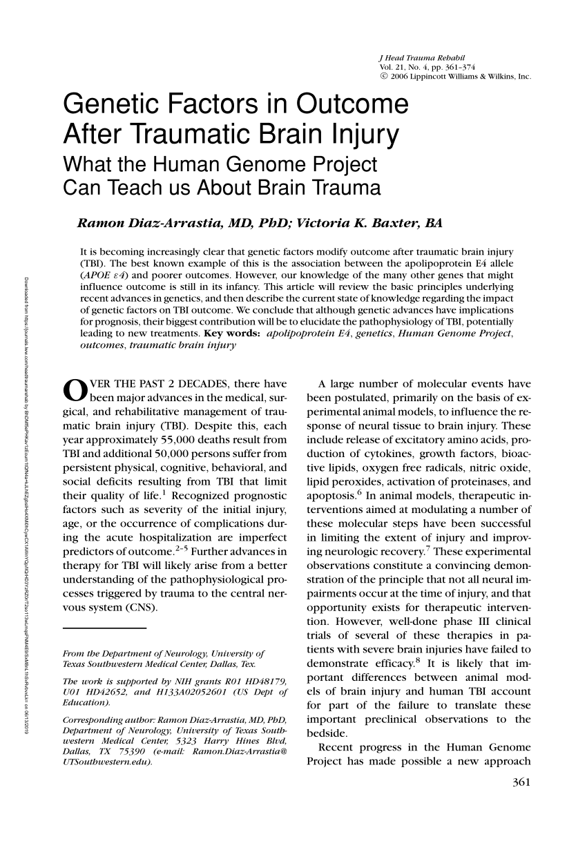 (PDF) Factors in After Traumatic Brain Injury What the