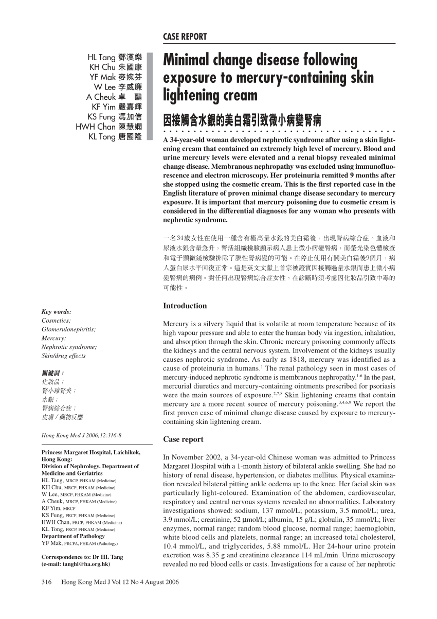 PDF Minimal change disease following exposure to mercury