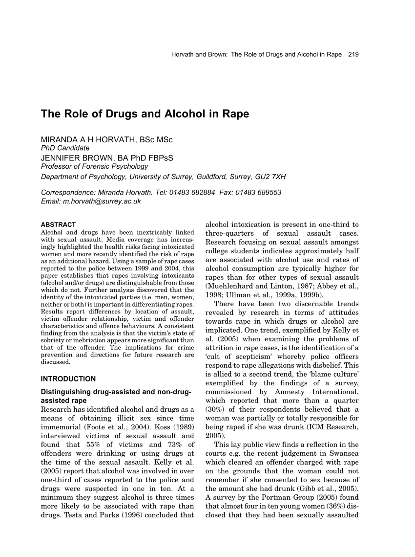 PDF) The Role of Drugs and Alcohol in Rape