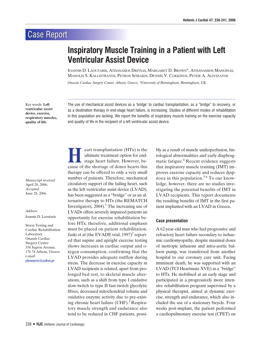 Pdf Inspiratory Muscle Training In A Patient With Left Ventricular Assist Device 6672