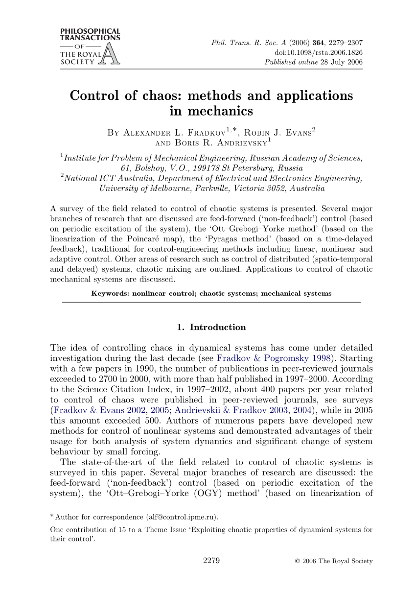 Pdf Control Of Chaos Methods And Applications In Mechanics