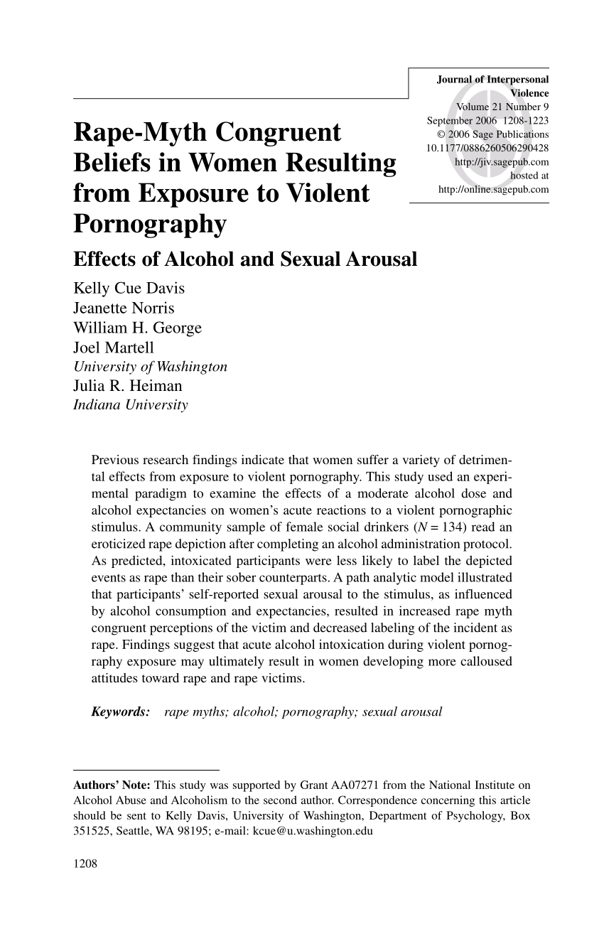 PDF) Rape-Myth Congruent Beliefs in Women Resulting from Exposure to  Violent Pornography Effects of Alcohol and Sexual Arousal