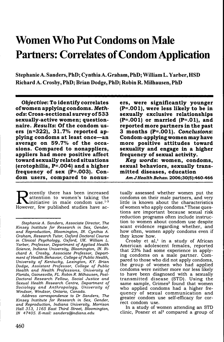 PDF) Women Who Put Condoms on Male Partners: Correlates of Condom  Application