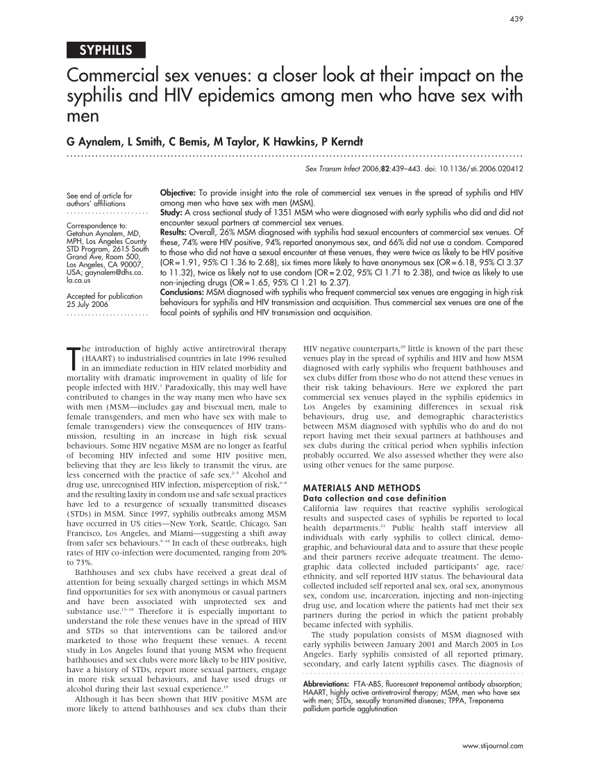 PDF) Commercial sex venues A closer look at their impact on the syphilis and HIV epidemics among men who have sex with pic