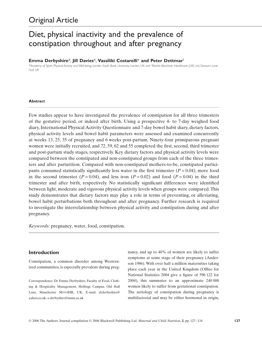 Pdf Diet Physical Inactivity And The Prevalence Of Constipation Throughout And After Pregnancy