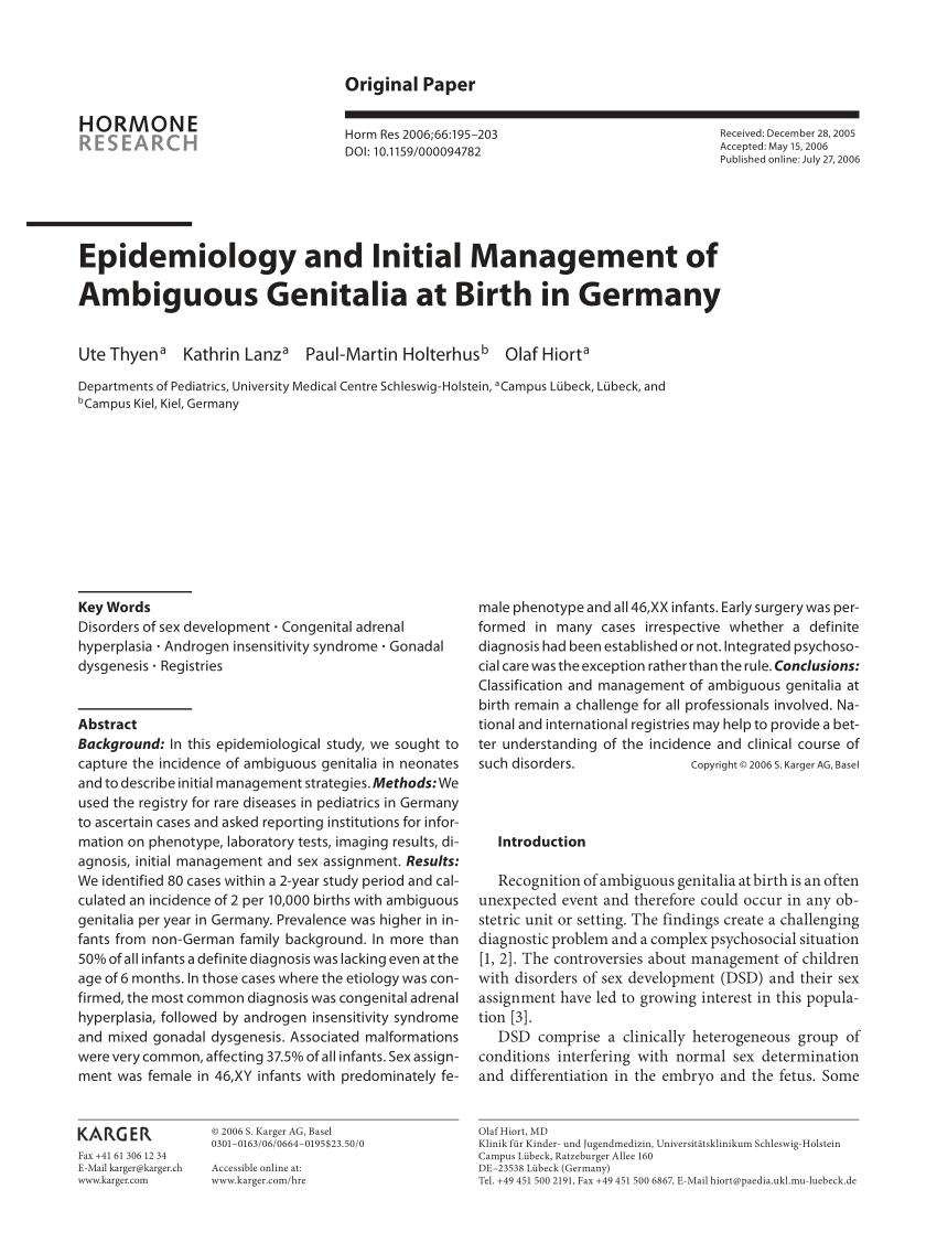 Pdf Epidemiology And Initial Management Of Ambiguous Genitalia At Birth In Germany