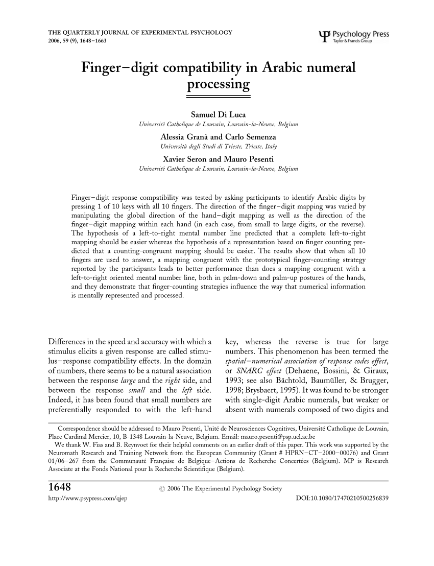 Pdf Finger Digit Compatibility In Arabic Numeral Processing