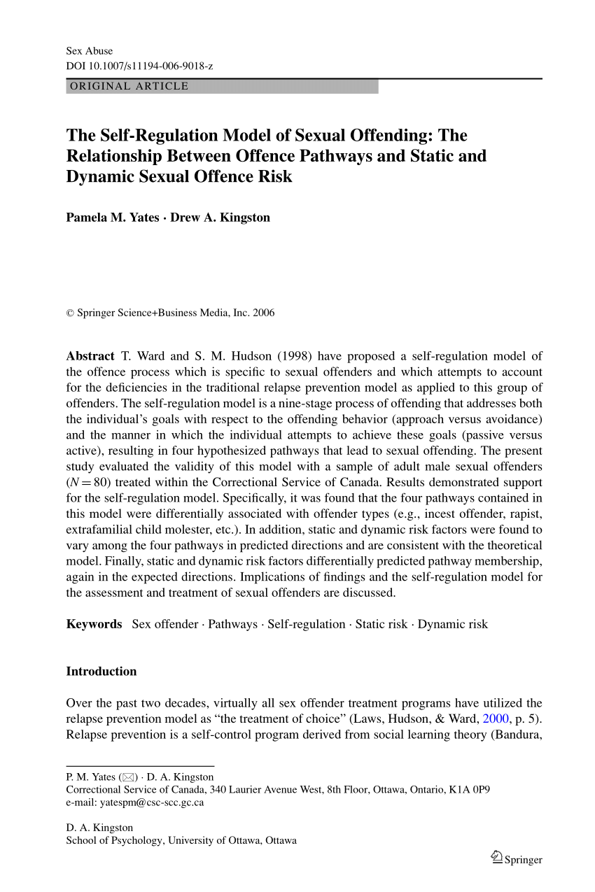 Pdf The Self Regulation Model Of Sexual Offending The Relationship Between Offence Pathways 3062