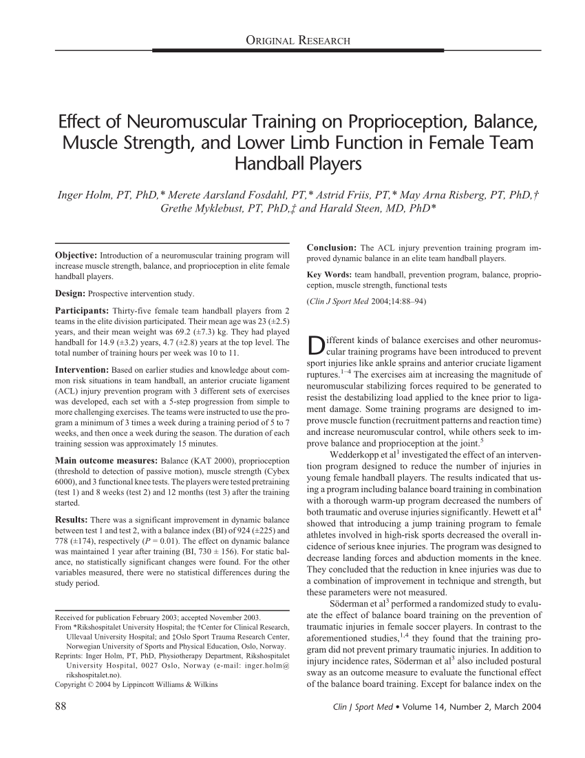 (PDF) Effect of Neuromuscular Training on Proprioception, Balance