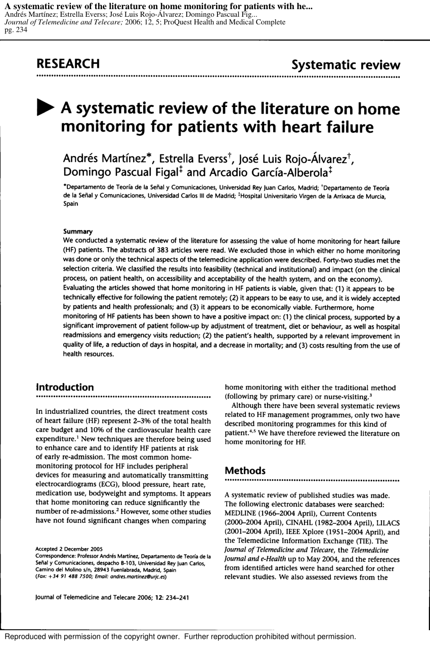 systematic literature review of heart failure