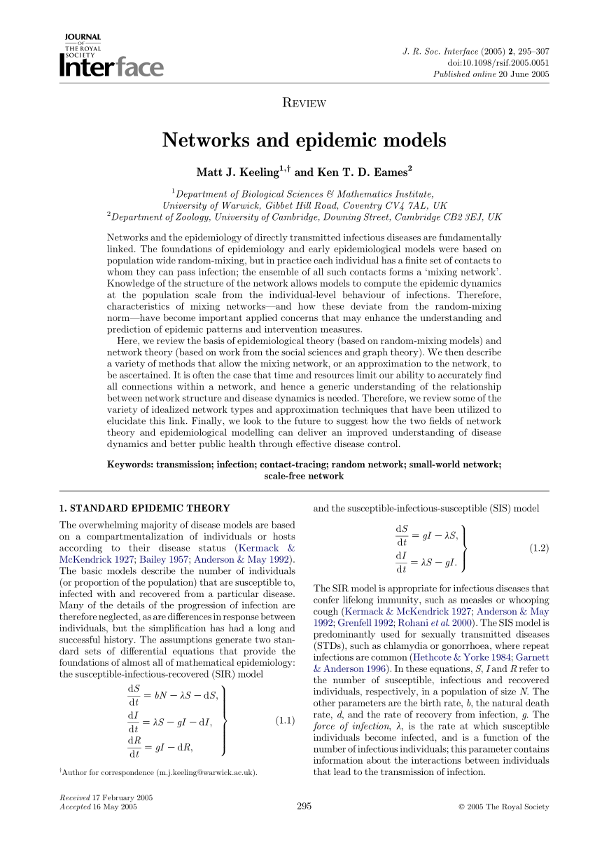 Networks and epidemic models  Journal of The Royal Society Interface