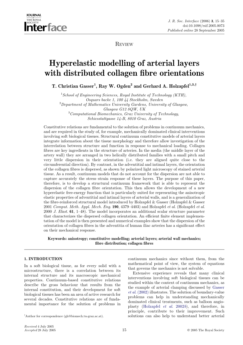 Pdf Hyperelastic Modeling Of Arterial Layers With Distributed Collagen Fibre Orientations