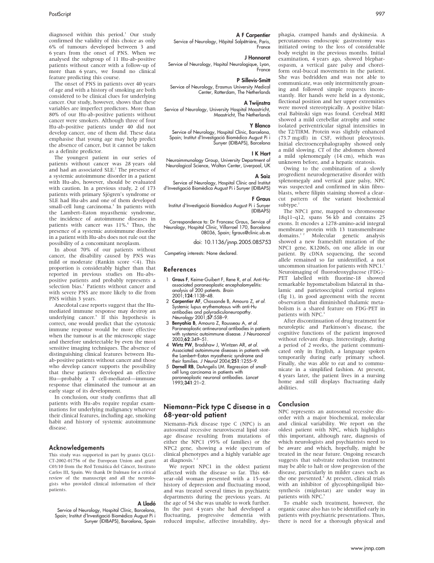 Pdf Niemann Pick Type C Disease In A 68 Year Old Patient