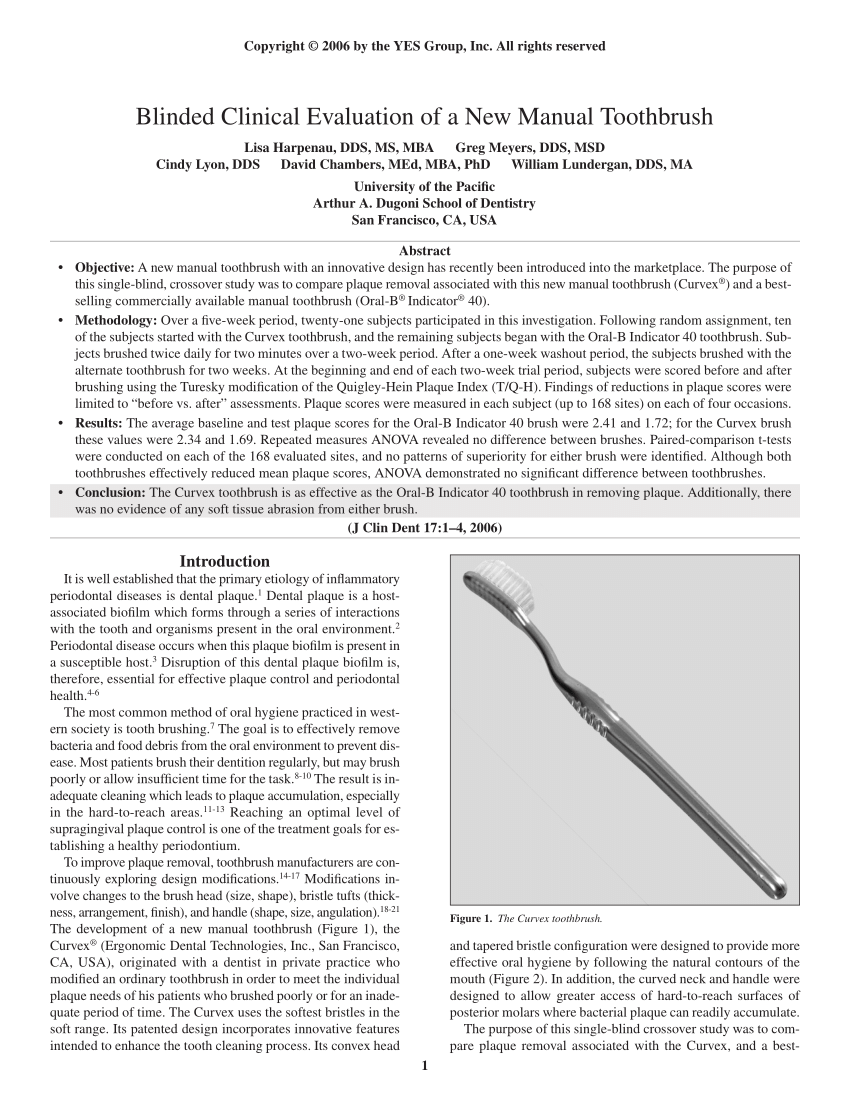 Pdf Blinded Clinical Evaluation Of A New Manual Toothbrush