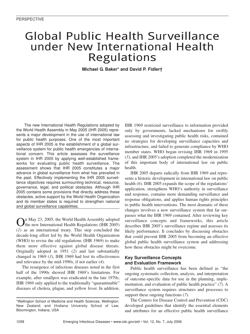 Pdf Global Public Health Surveillance Under New International Health Regulations