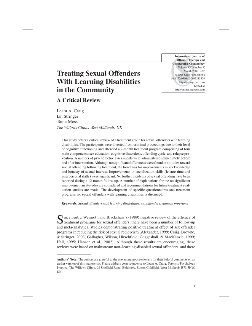 PDF) Treating Sexual Offenders With Learning Disabilities in the Community A Critical Review