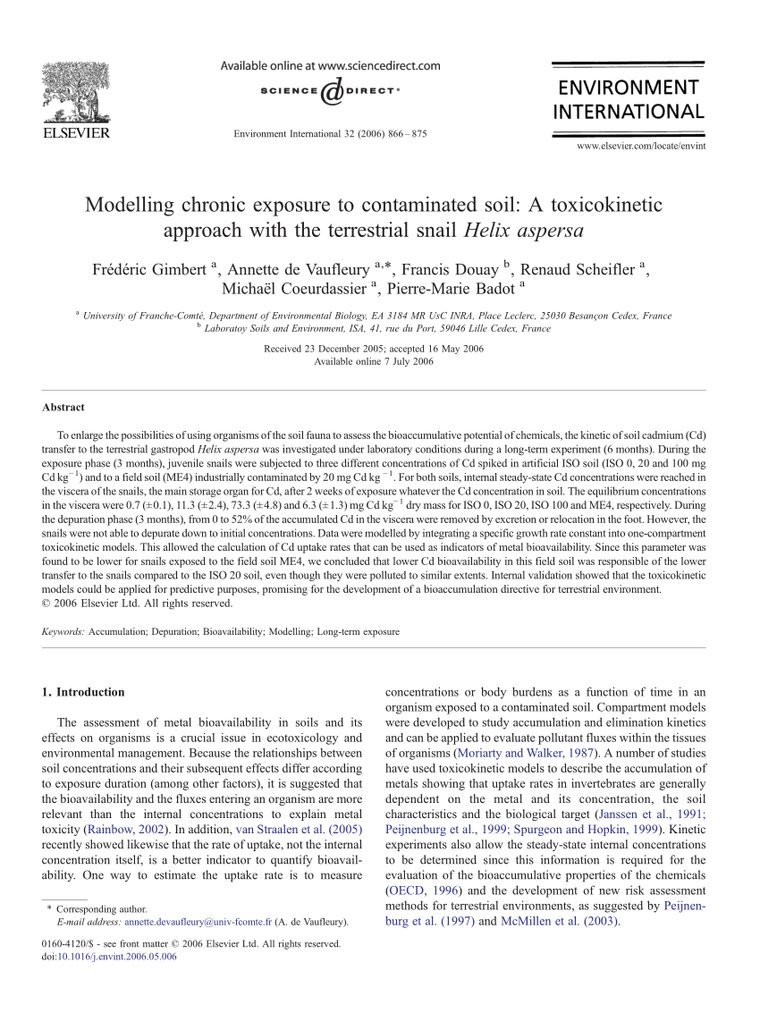 Pdf Modelling Chronic Exposure To Contaminated Soil A Toxicokinetic Approach With The Terrestrial Snail Helix Aspersa