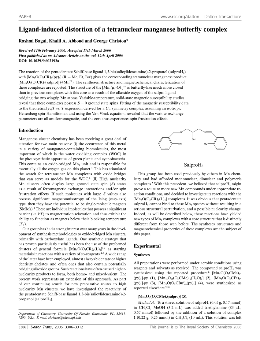 Pdf Ligand Induced Distortion Of A Tetranuclear Manganese Butterfly Complex