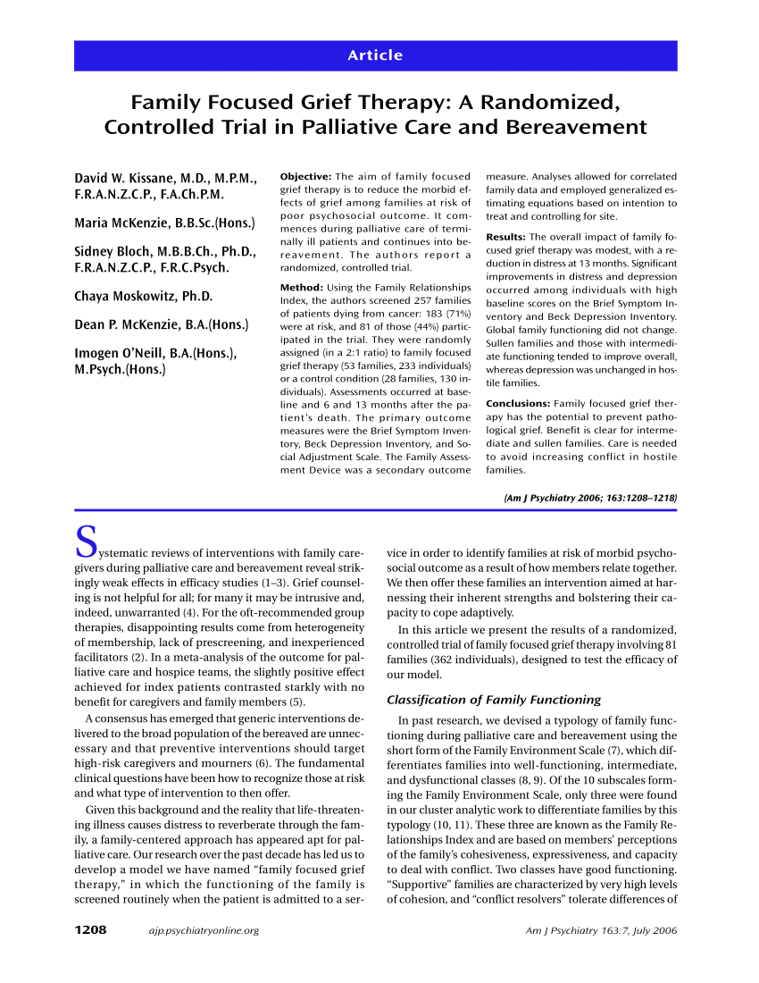 (PDF) Family Focused Grief Therapy A Randomized, Controlled Trial in