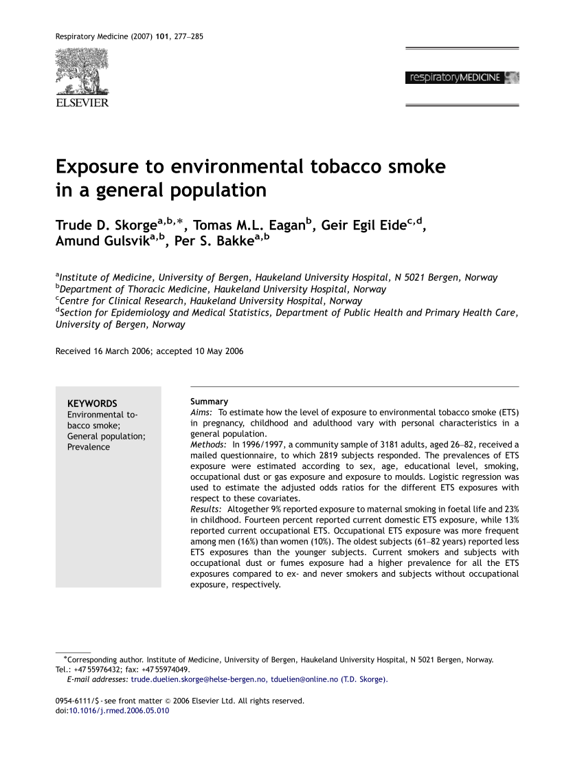 original research articles on environmental tobacco smoke